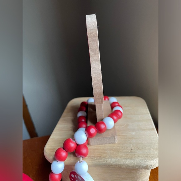 3 Piece Mushroom Decor Beaded Garland, Pot Holder and Wood Stand - Picture 7 of 12